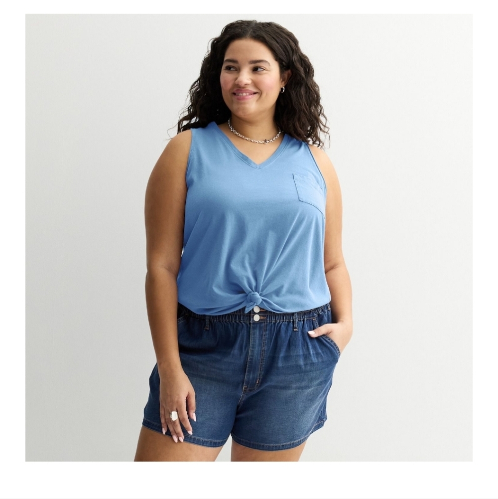 SO Light Blue Knot Front Tank Top 3X